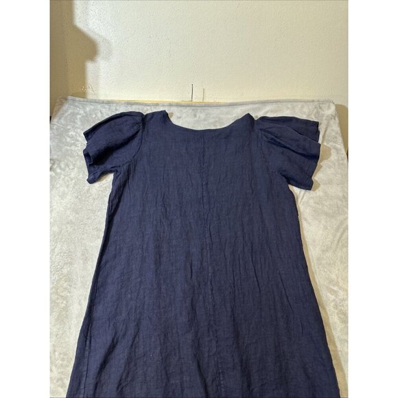 Bellambia 100% Linen Dress Size 2X Plus Short Sleeve Navy Blue Crochet Hem Boho - Picture 13 of 14